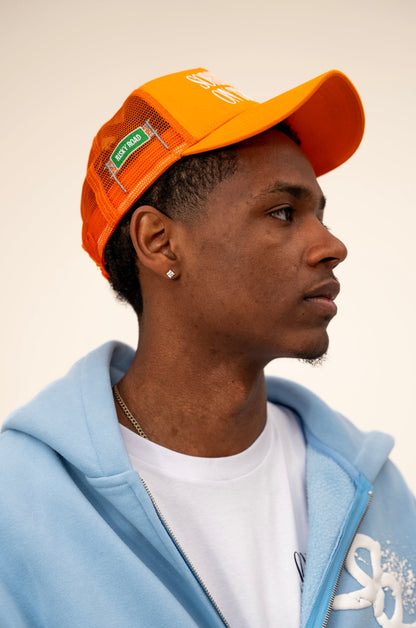 “Sorry I Was On The Road” Orange Trucker Hat